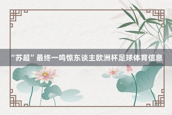 “苏超”最终一鸣惊东谈主欧洲杯足球体育信息