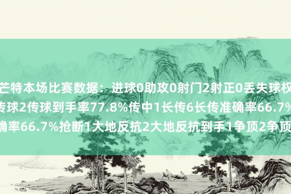 芒特本场比赛数据:进球0助攻0射门2射正0丢失球权9触球34传球27要津传球2传球到手率77.8%传中1长传6长传准确率66.7%抢断1大地反抗2大地反抗到手1争顶2争顶到手1    体育集锦